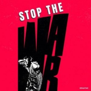 Protest art: "Stop the War" with a distressed figure. Horn Anarchists blog.