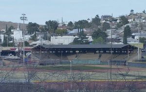 Warren Ballpark in Bisbee, Arizona, with its covered grandstand and baseball field.